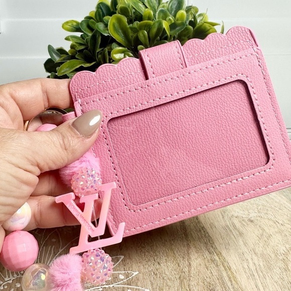Card Holder with Handmade Beaded Keychain in Pink - Picture 4 of 8